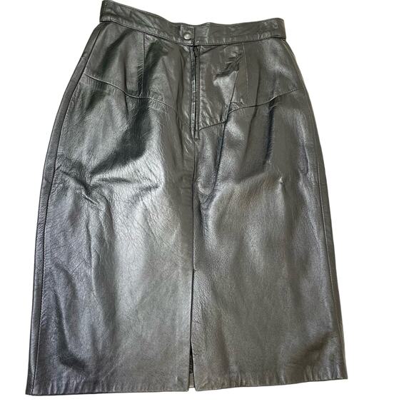 Forenza Italian Leather Black Pencil Skirt Vintage Sz 8 80s 90s High Waisted - Picture 2 of 9